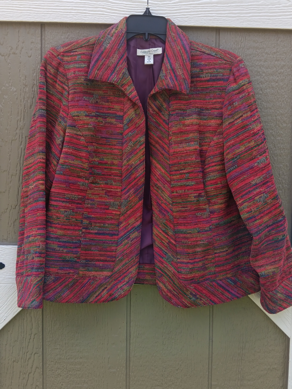 Coldwater Creek Women's Red Multi-Stripe Textured Blazer Jacket Size PM